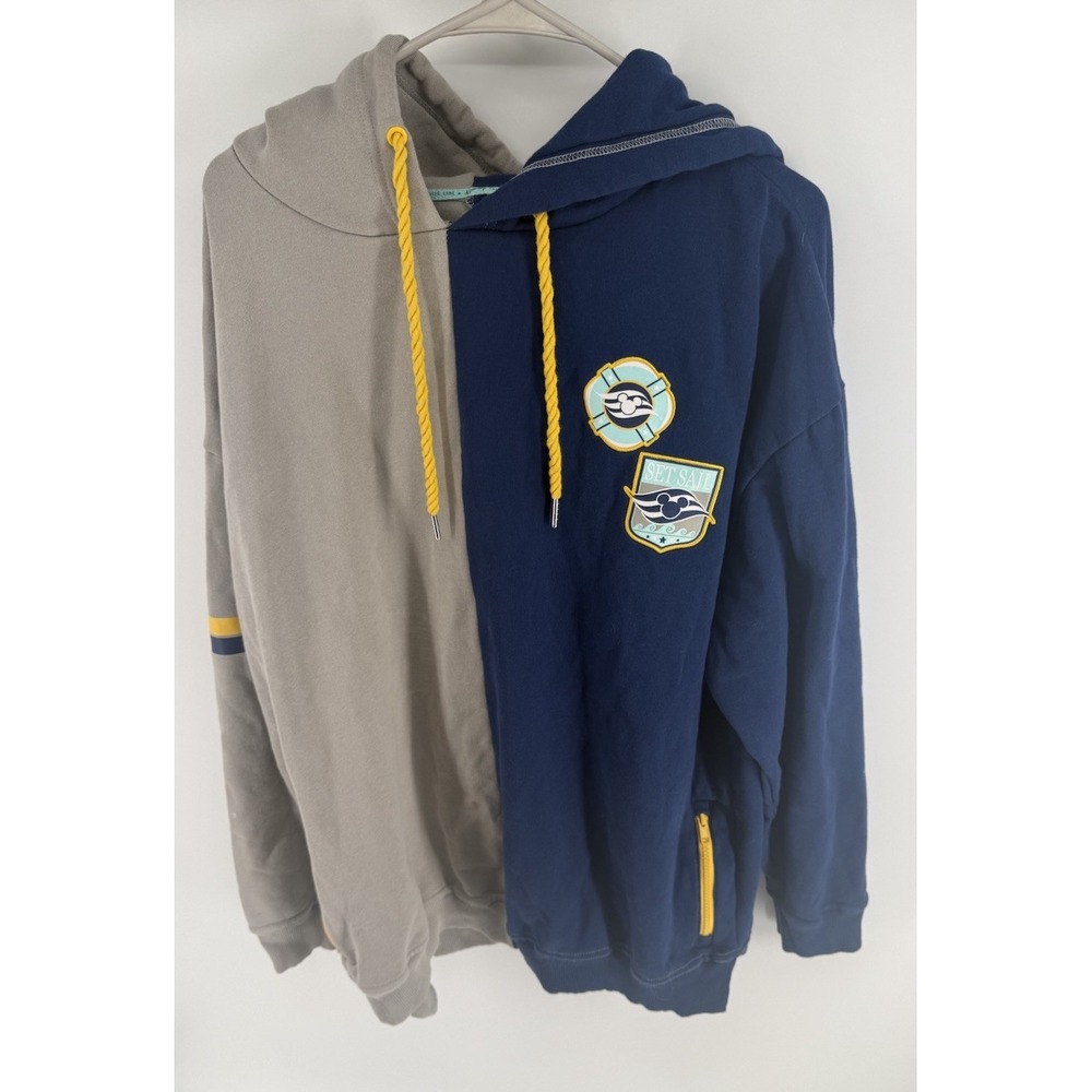Disney Cruise Line DCL Hoodie Sweatshirt Men's XXL Patch Set Sail Navy Grey